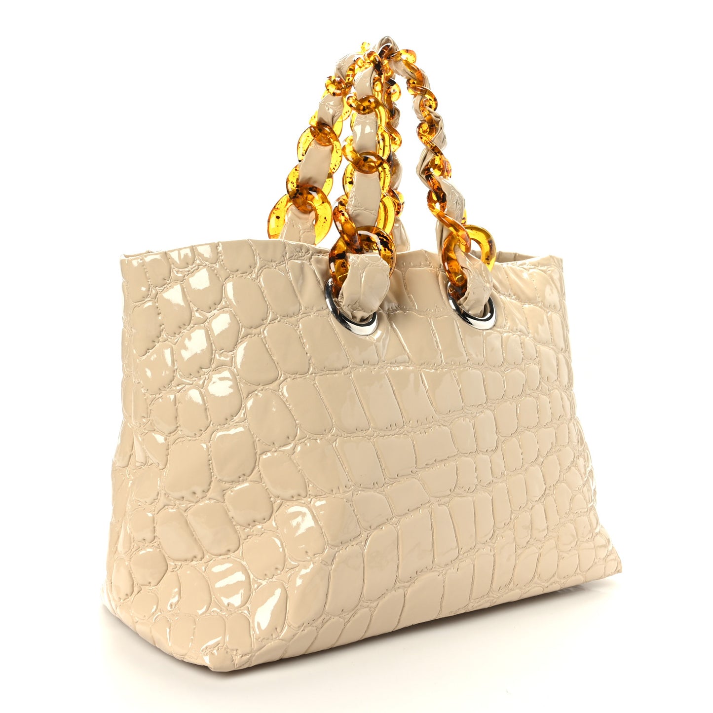 Vernice Alligator Embossed Shoulder Bag Sabbia