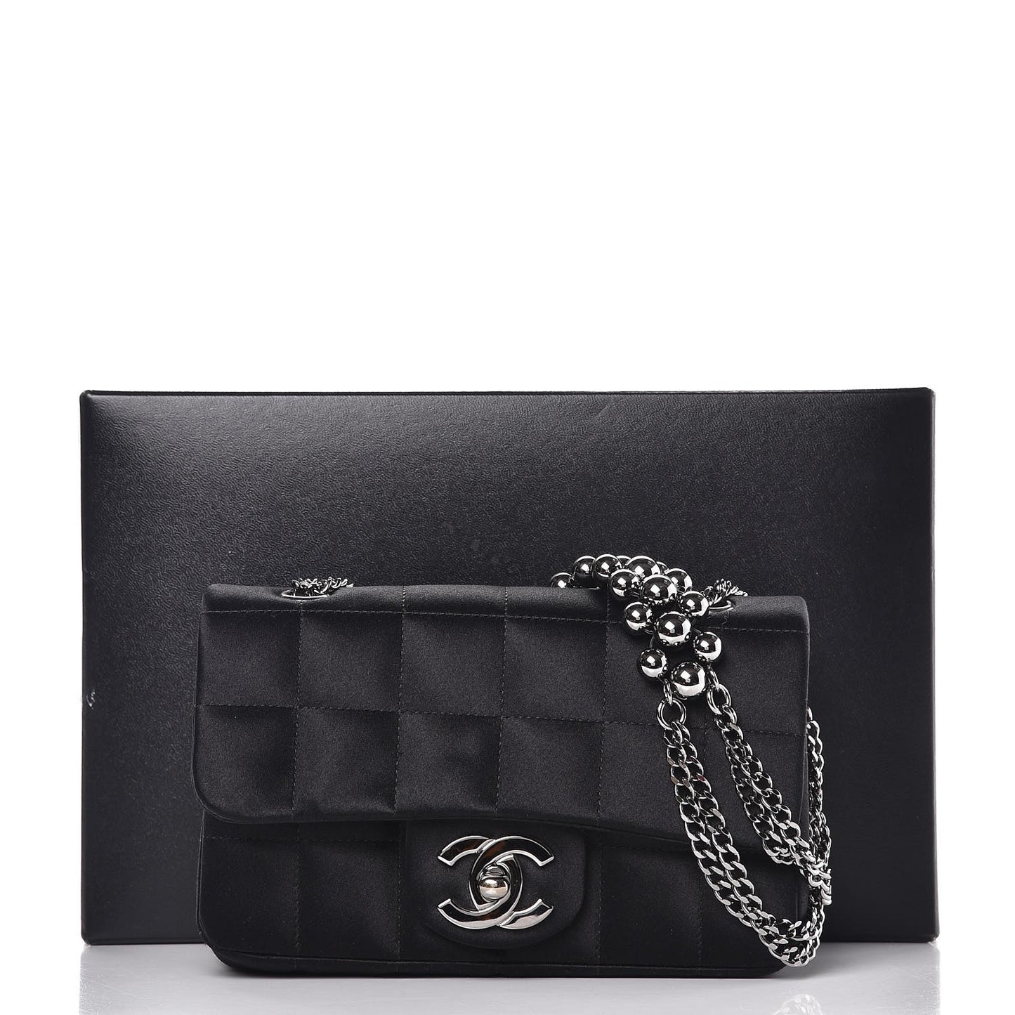 Satin Square Quilted Mini Flap Black