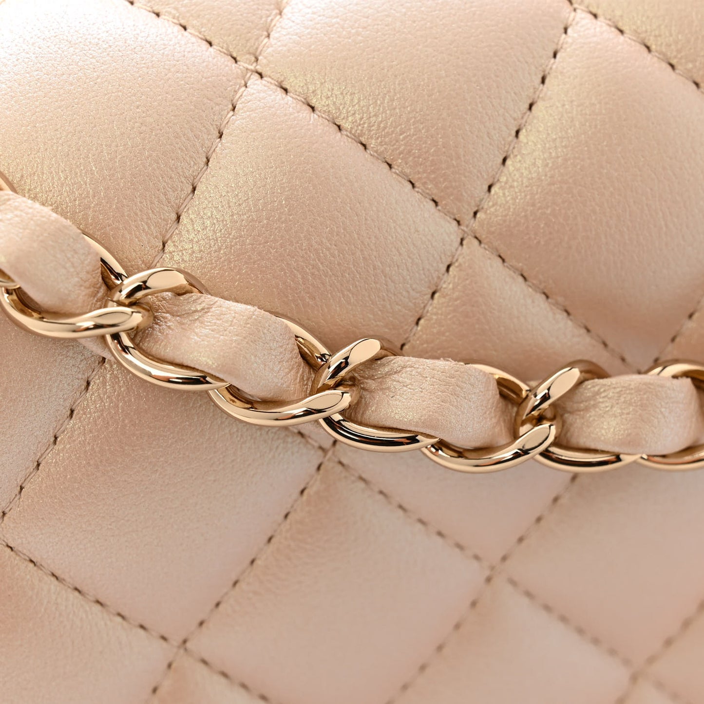 Iridescent Calfskin Quilted Medium Double Flap Beige