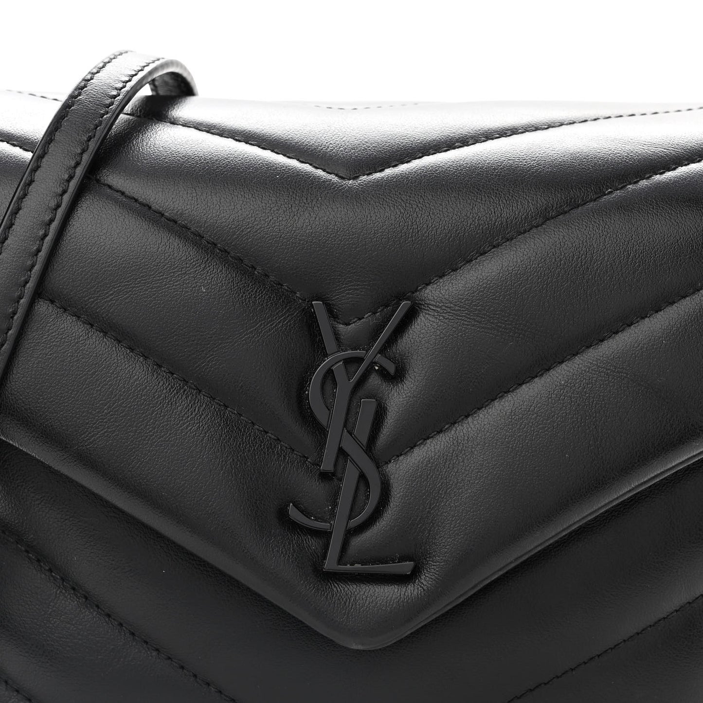 Calfskin Y Quilted Monogram Monochrome Toy Loulou Crossbody Bag Black