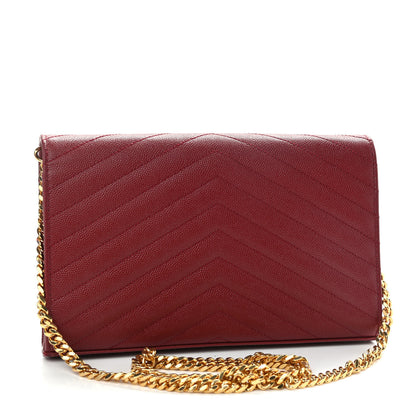 Saint Laurent Grain De Poudre Matelasse Chevron Monogram Chain Wallet Opyum Red 3 of 8