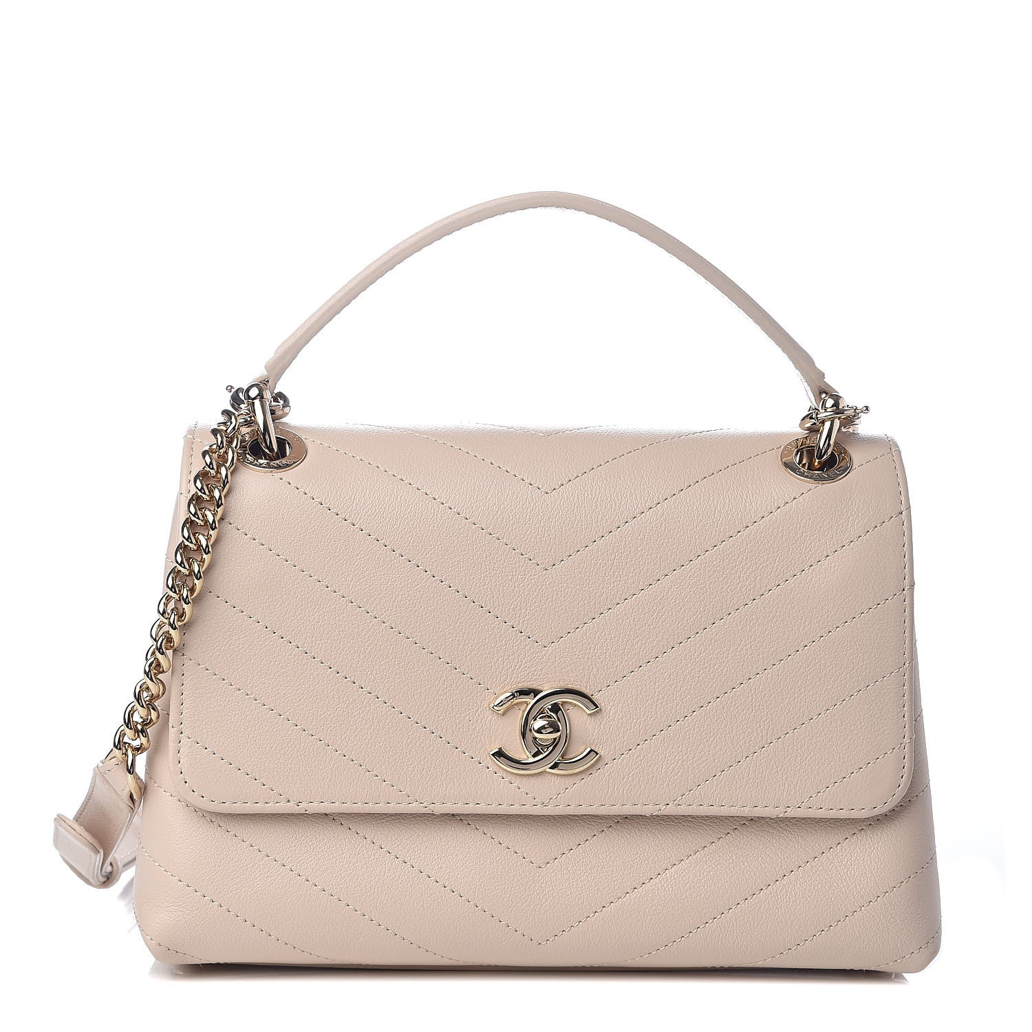 Chanel Grained Calfskin Small Chevron Chic Top Handle Flap Beige 1 of 10