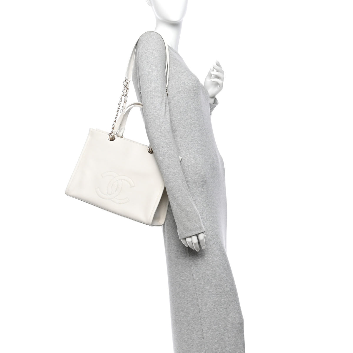 Calfskin CC Zipped Shopping Tote White