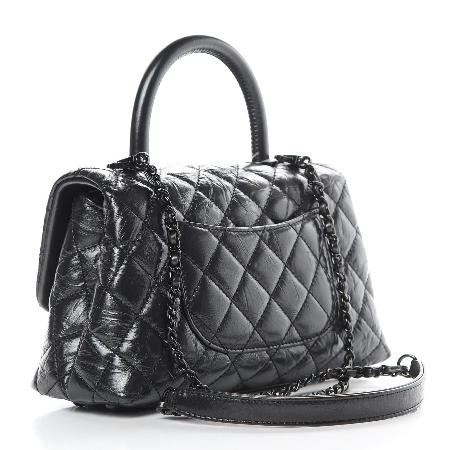 Aged Calfskin Quilted Mini Coco Handle Flap So Black