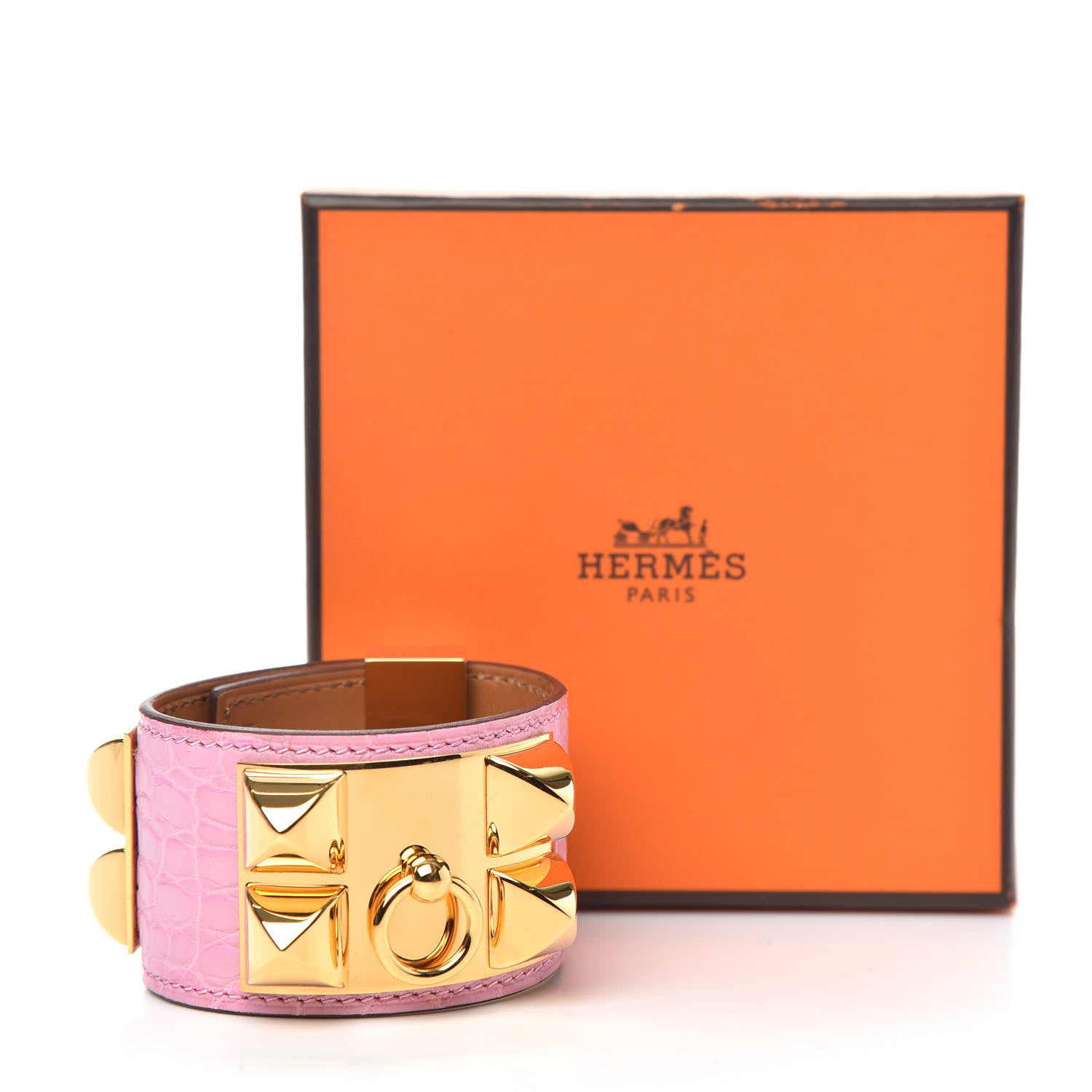 Hermes Matte Alligator Collier De Chien CDC Bracelet T1 5P Pink 7 of 7