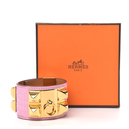 Hermes Matte Alligator Collier De Chien CDC Bracelet T1 5P Pink 7 of 7