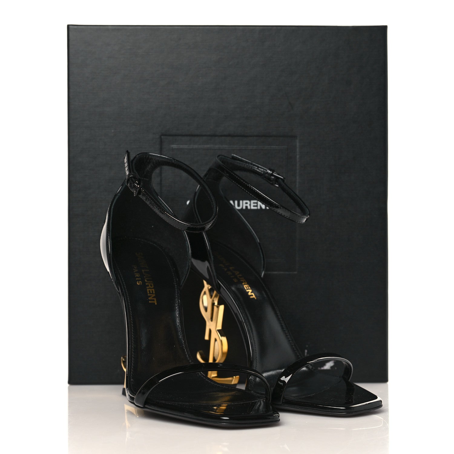 Saint Laurent Patent Calfskin Opyum 110 Sandals 37 Black Gold 10 of 10