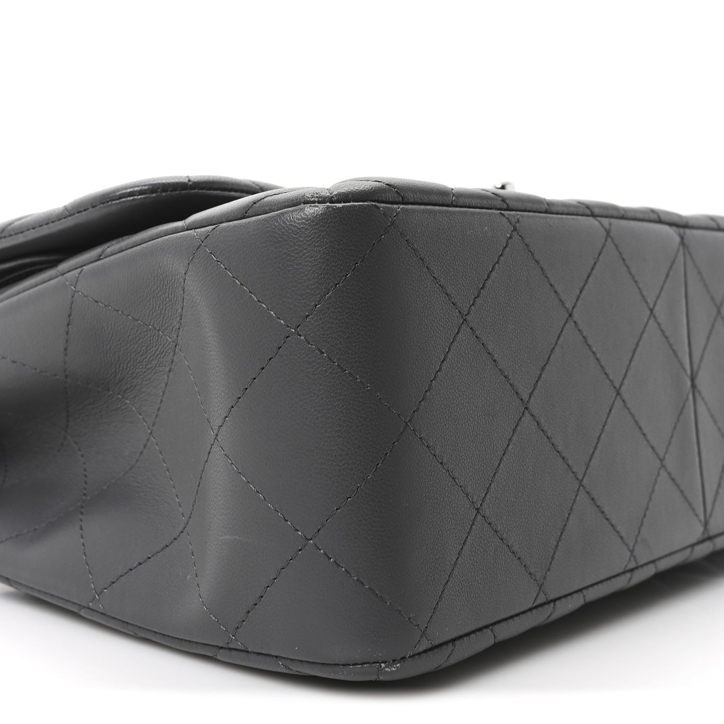 Lambskin Quilted Jumbo Double Flap Dark Grey