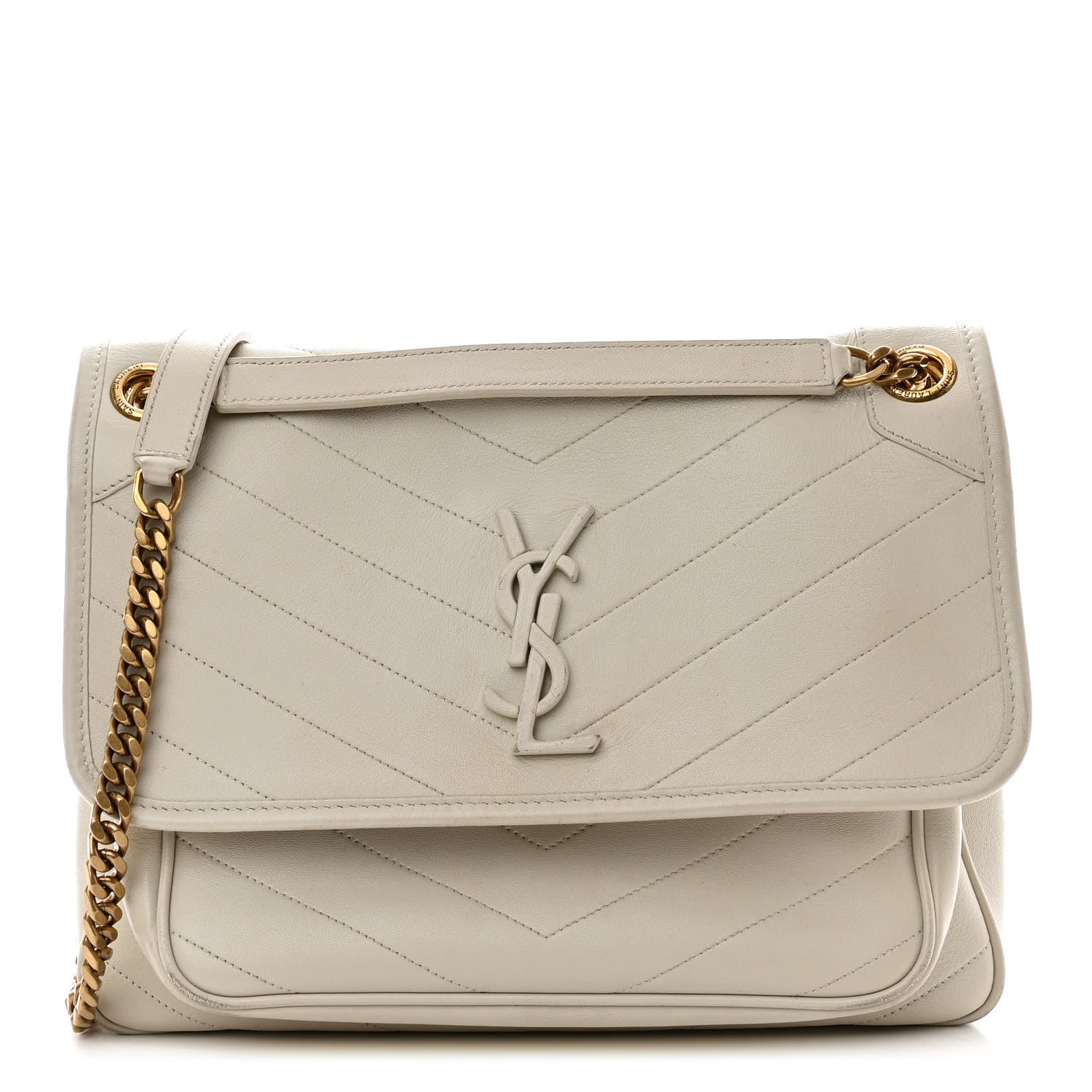 Saint Laurent Lambskin Matelasse Monogram Medium Niki Chain Satchel Ivory 1 of 19