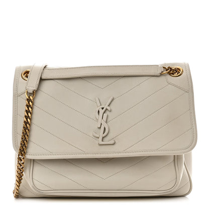 Saint Laurent Lambskin Matelasse Monogram Medium Niki Chain Satchel Ivory 1 of 19