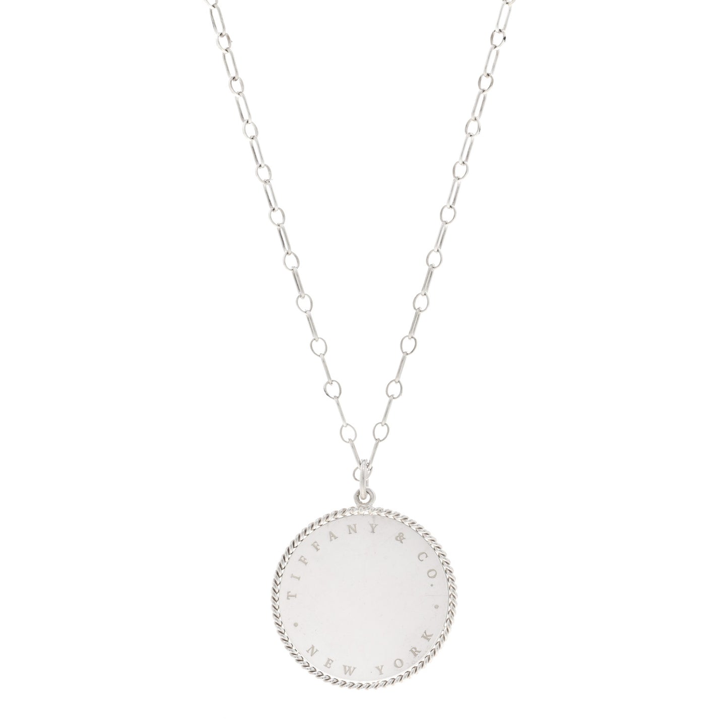 Sterling Silver Twist Round Charm Necklace