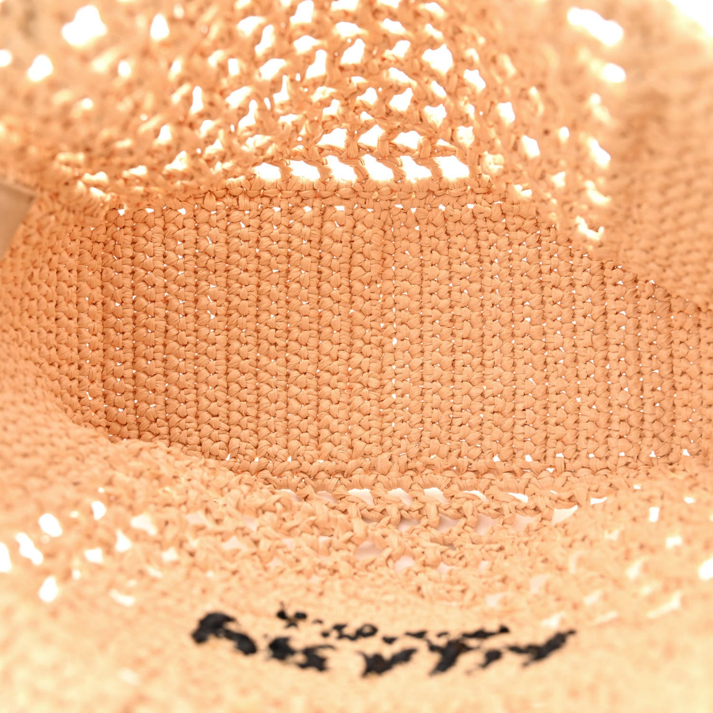 Yarn Raffia Effect Crochet Logo Embroidered Small Tote Bag Naturale