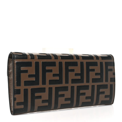 Fendi Vitello Soft F is Fendi Bi-Color FF 1974 Embossed Continental Envelope Wallet Maya Black 3 of 8