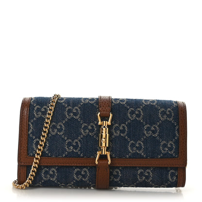 Gucci New Denim GG Monogram Jackie 1961 Chain Wallet Blue Tea Cuir 1 of 9
