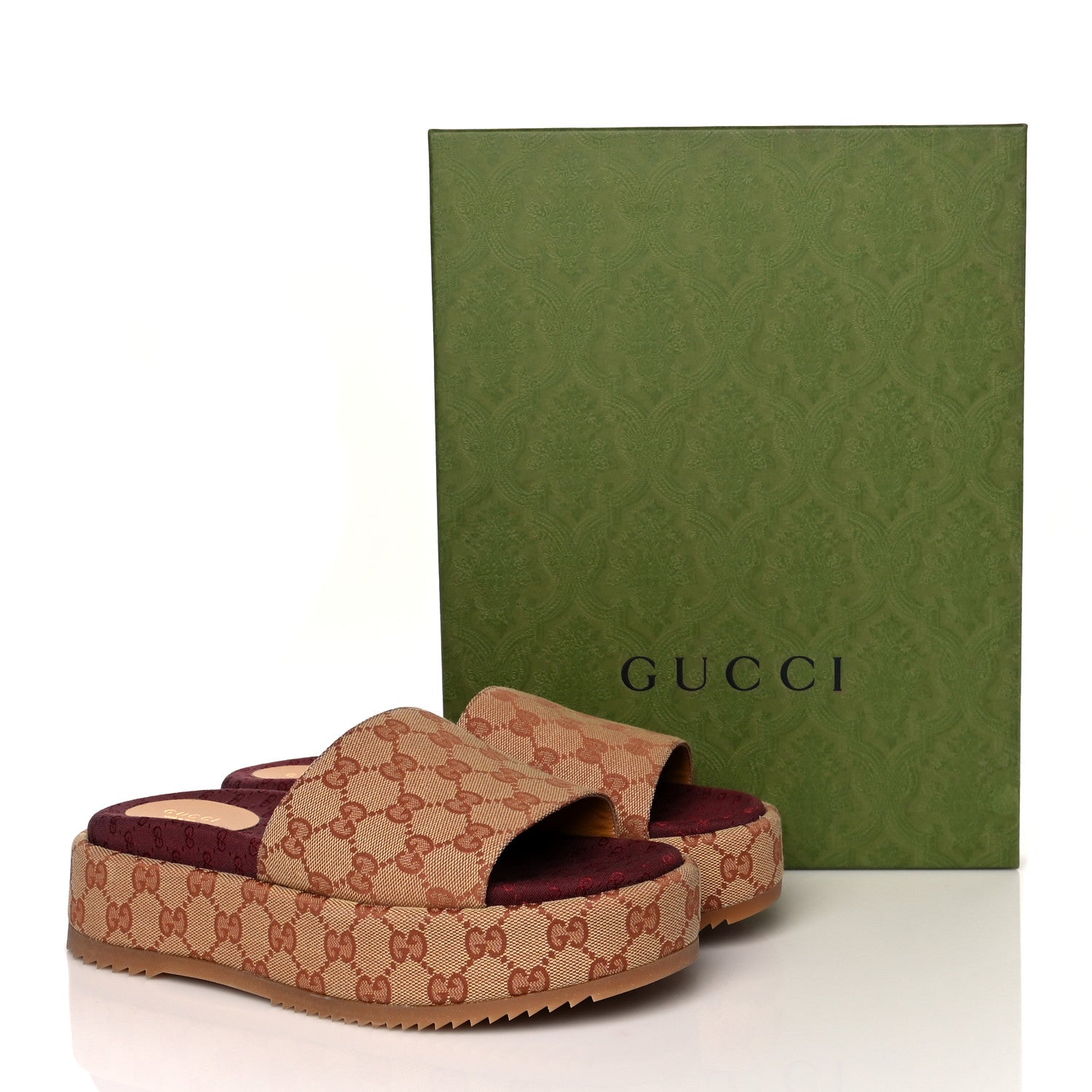 Gucci Canvas GG Monogram Angelina Platform Slide Sandals 40 Beige Ruggine 10 of 10