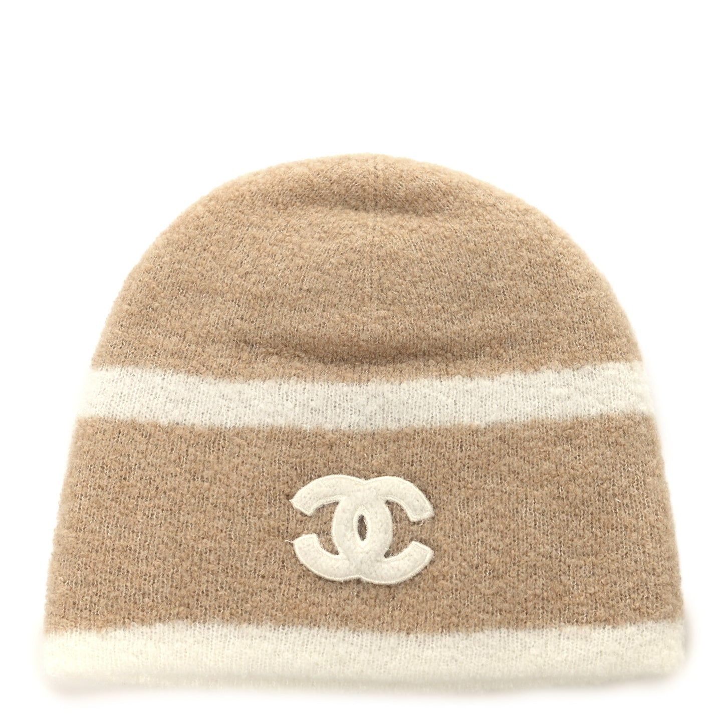 Cashmere Silk CC Beanie Hat Beige White