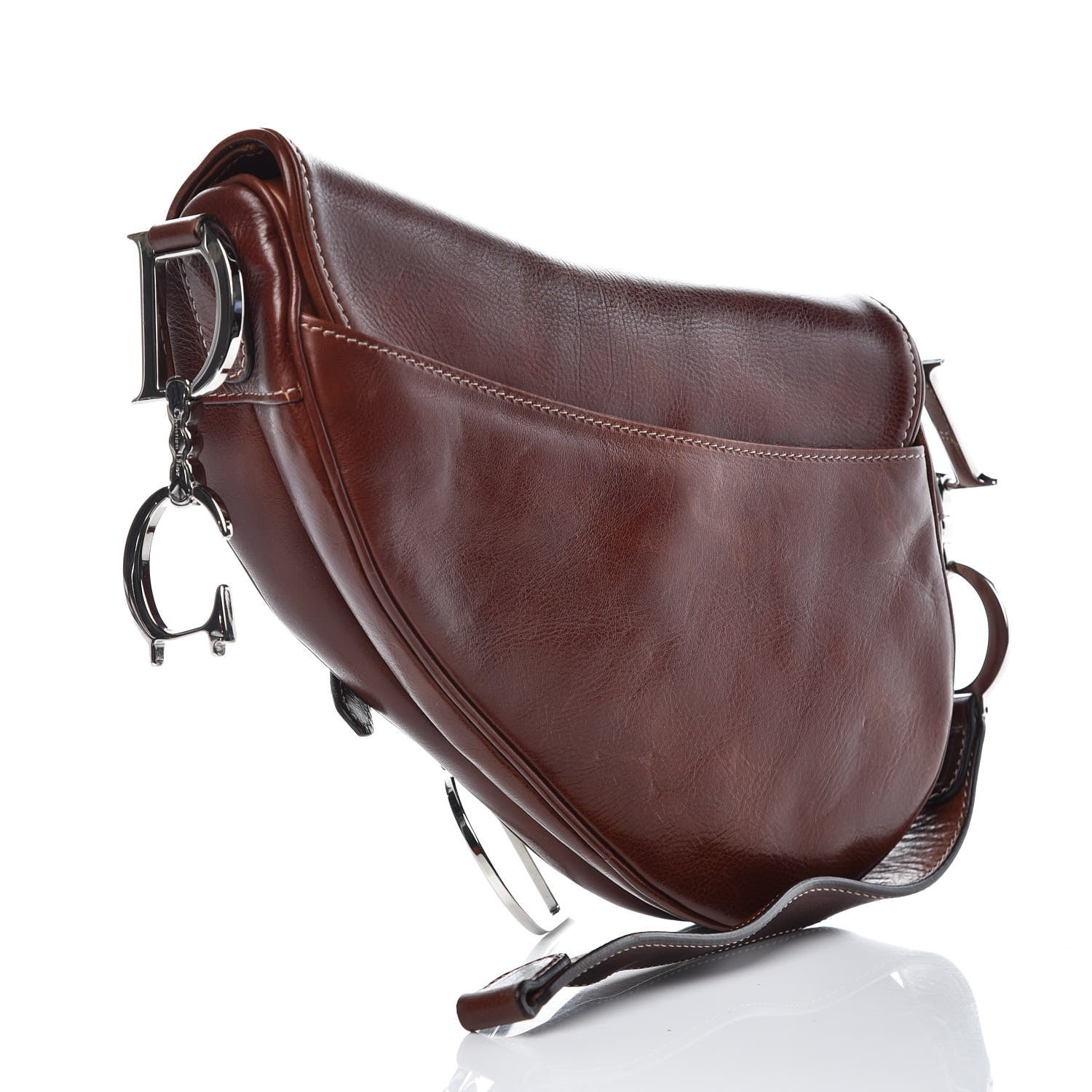 Christian Dior Calfskin Embroidered Romantic Flowers Saddle Bag Brown 3 of 14