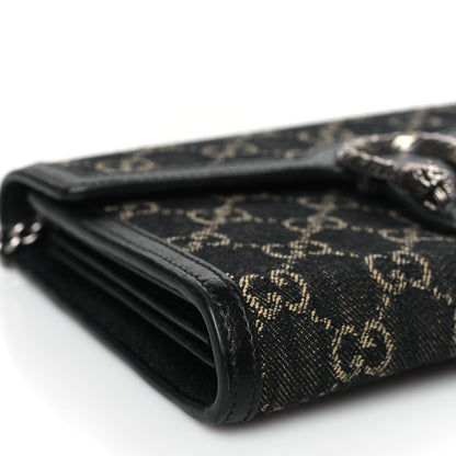 Gucci Jacquard Black Denim GG Monogram Mini Dionysus Chain Wallet Black Ivory 7 of 8