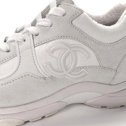 Chanel Suede Calfskin Fabric CC Sneakers 40 White 35 of 40