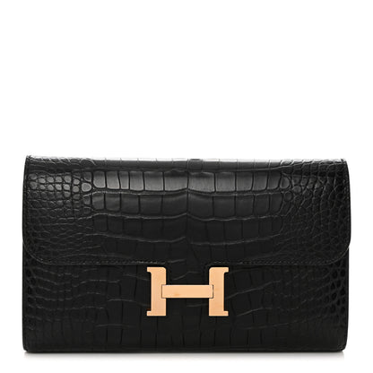 Hermes Matte Alligator Constance Long Wallet Black 1 of 6