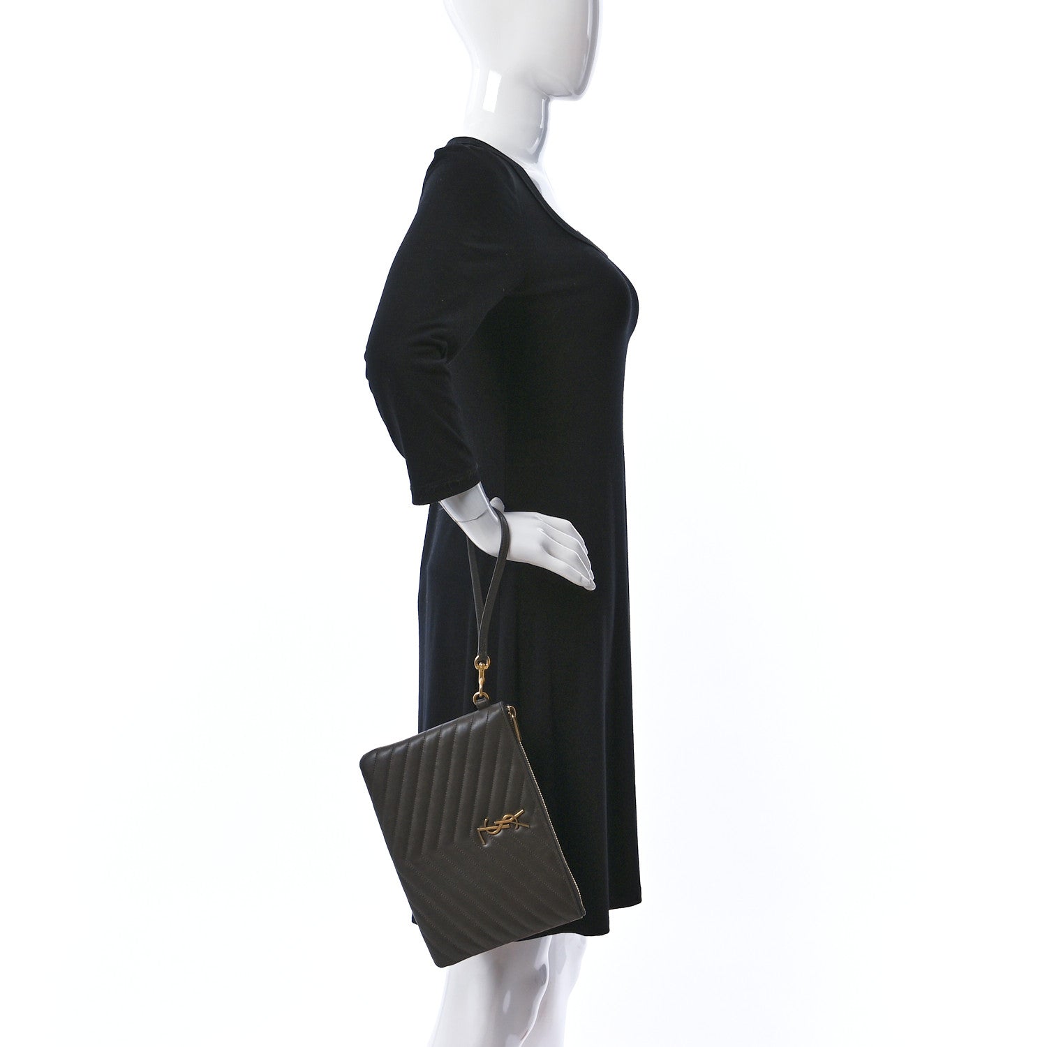 Saint Laurent Calfskin Matelasse Chevron Monogram A5 Wristlet Pebble 3 of 11
