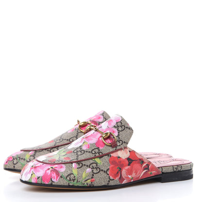 Gucci GG Supreme Monogram Blooms Womens Princetown Slippers 35 Beige Multicolor Dry Rose 3 of 8