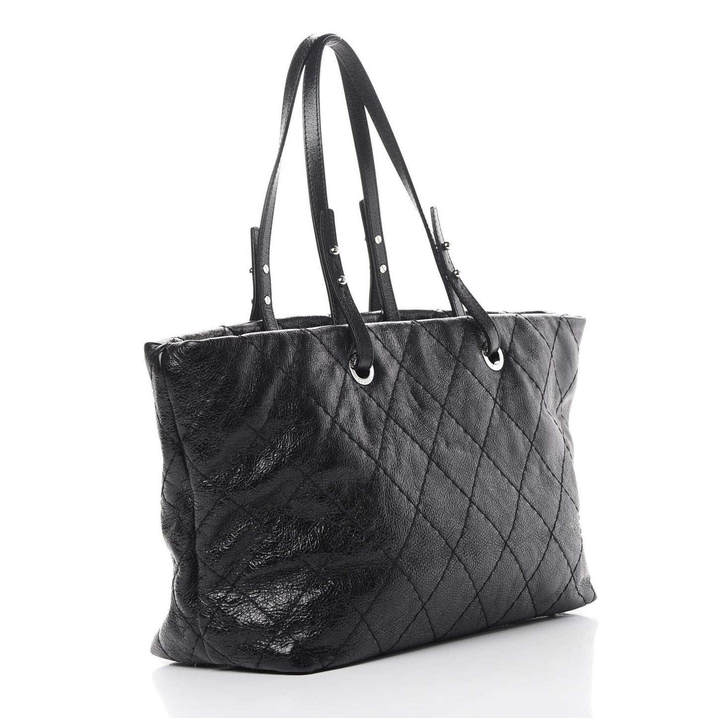 Glazed Calfskin Large On The Road Tote Black
