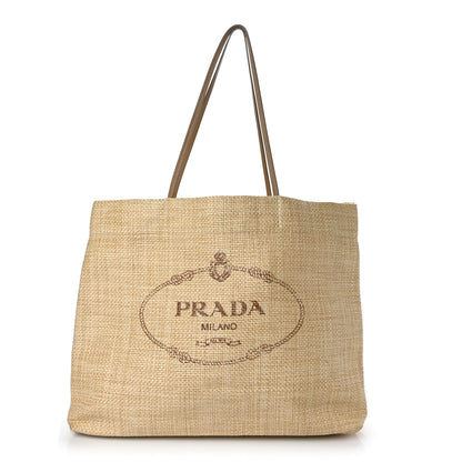 Prada Raffia Logo Tote Naturale 1 of 9
