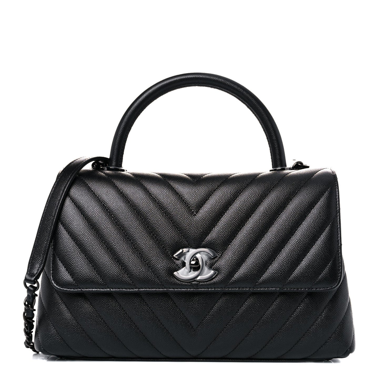Caviar Chevron Quilted Small Coco Handle Flap So Black