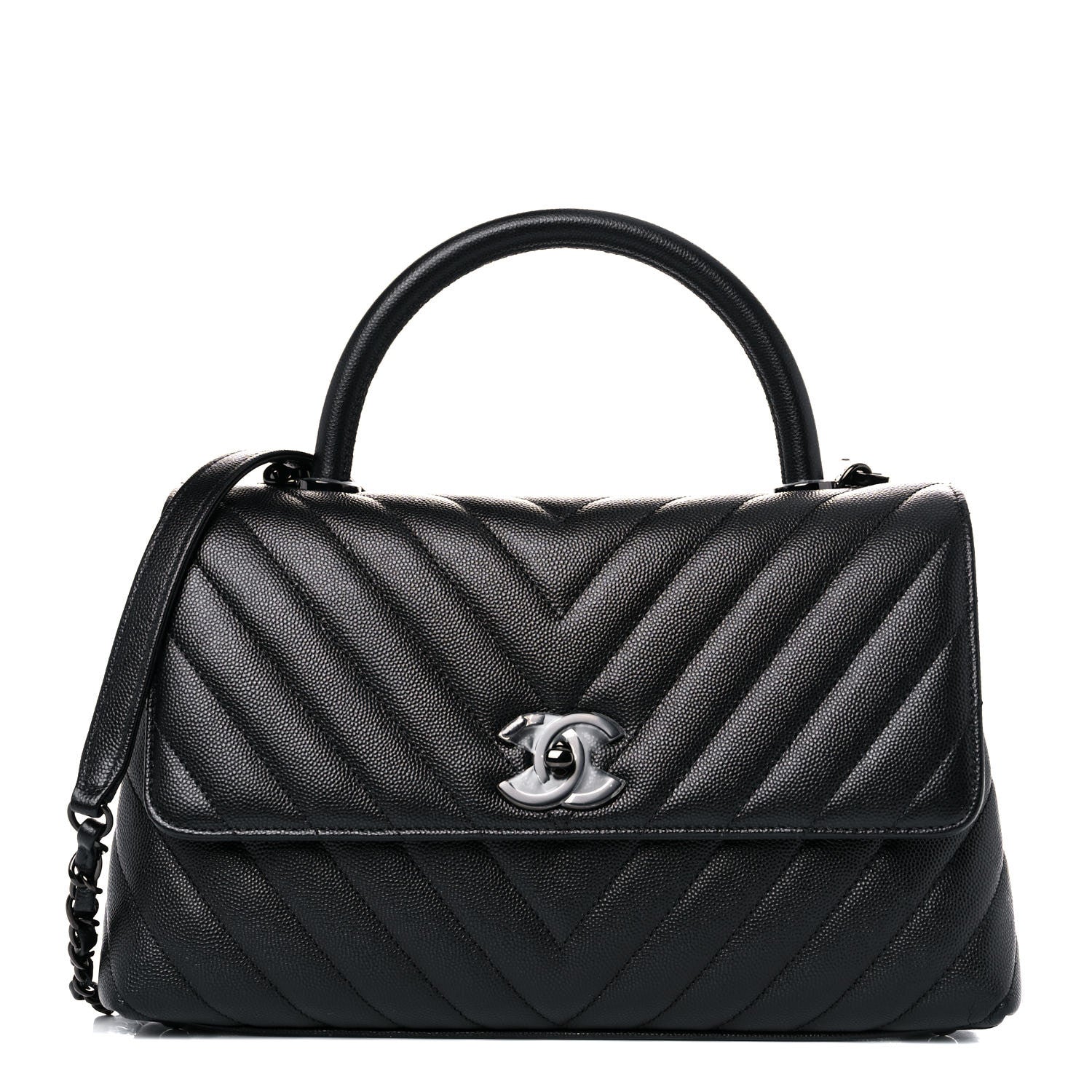 Chanel Caviar Chevron Quilted Small Coco Handle Flap So Black 1 of 12