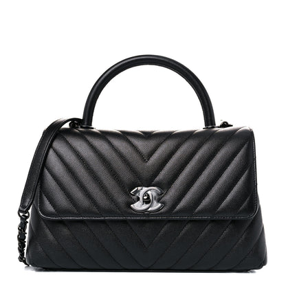 Chanel Caviar Chevron Quilted Small Coco Handle Flap So Black 1 of 12