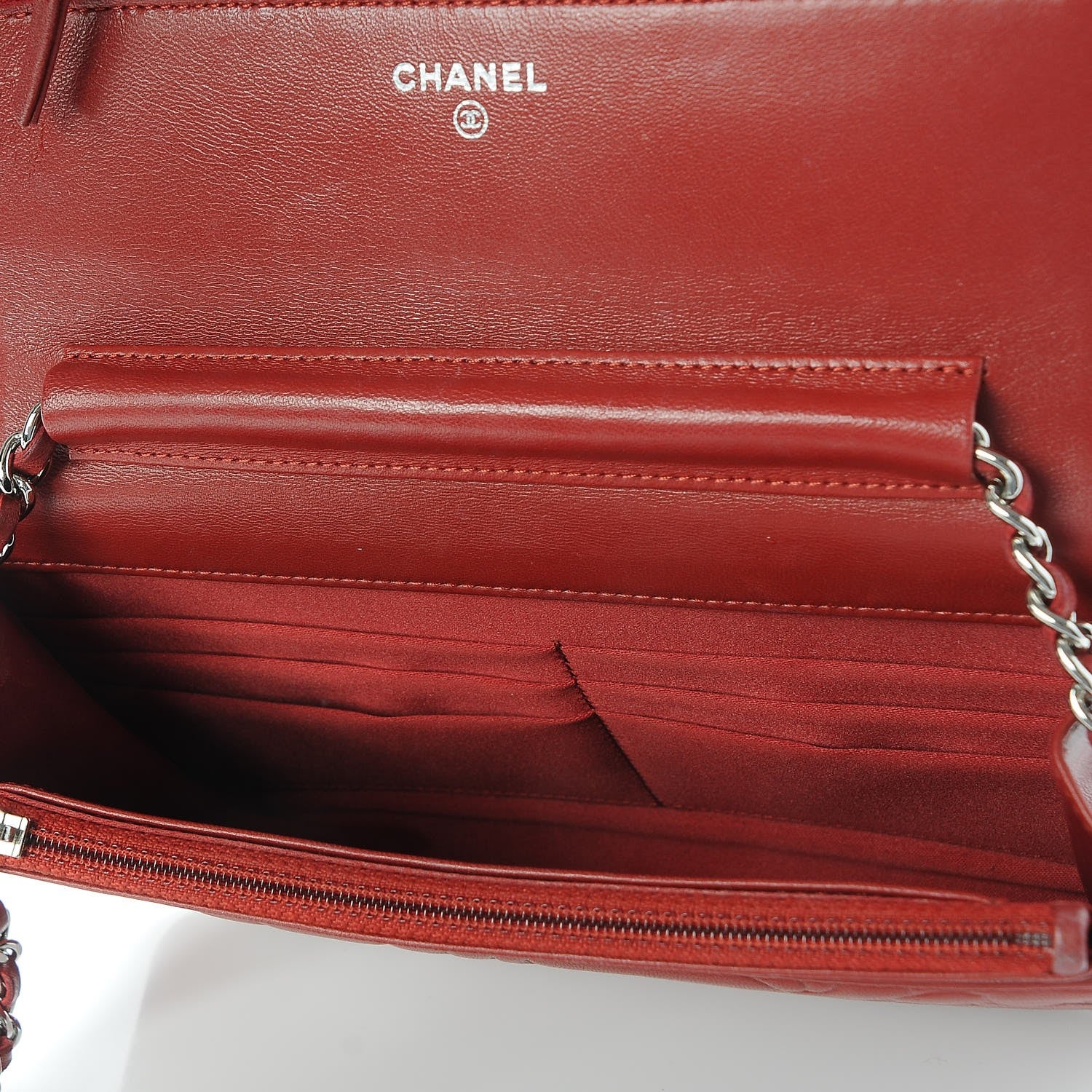 Chanel Lambskin Camellia Embossed Wallet On Chain WOC Dark Red 5 of 8
