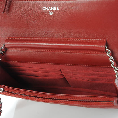 Chanel Lambskin Camellia Embossed Wallet On Chain WOC Dark Red 5 of 8