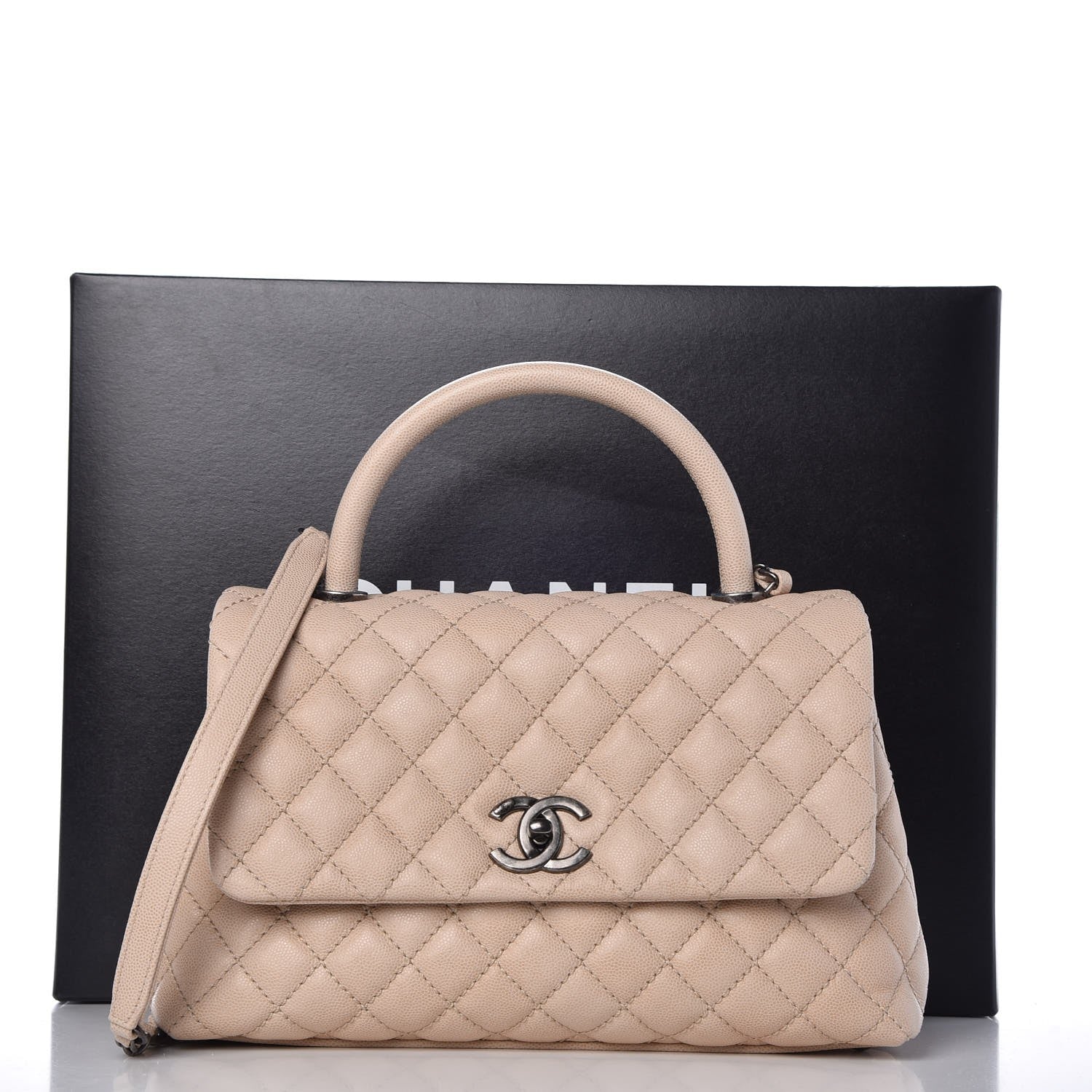 Chanel Caviar Quilted Small Coco Handle Flap Light Beige 8 of 8