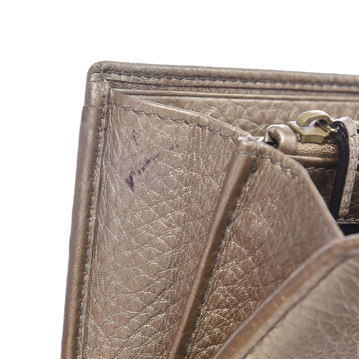 Metallic Pebbled Calfskin Large Soho Continental Wallet Golden Beige