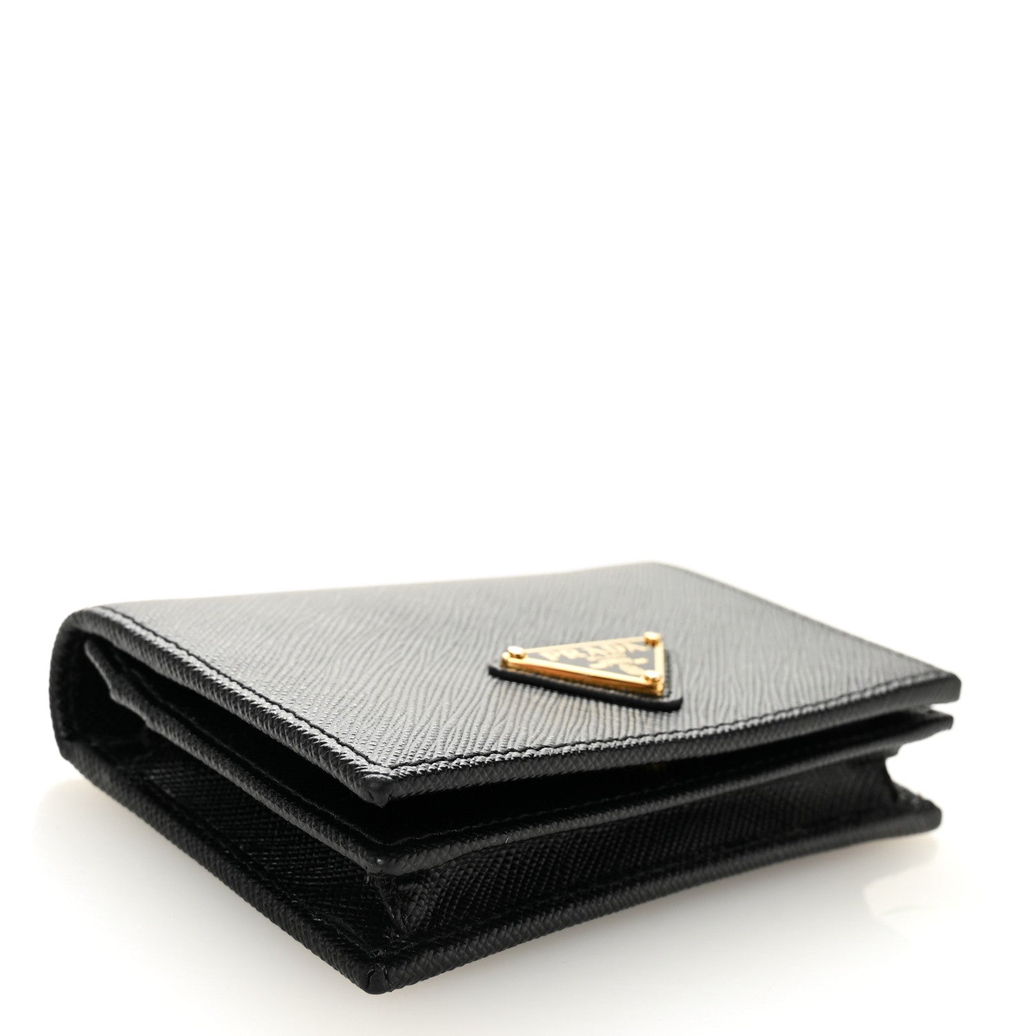 Prada Saffiano Small Triangle Bi-Fold Wallet Black 4 of 7