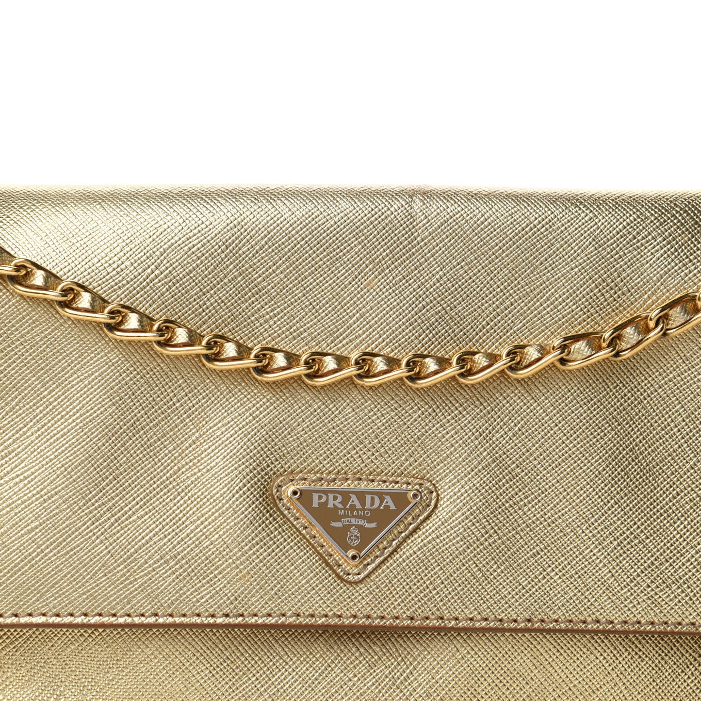 Metallic Saffiano Chain Shoulder Bag Platino