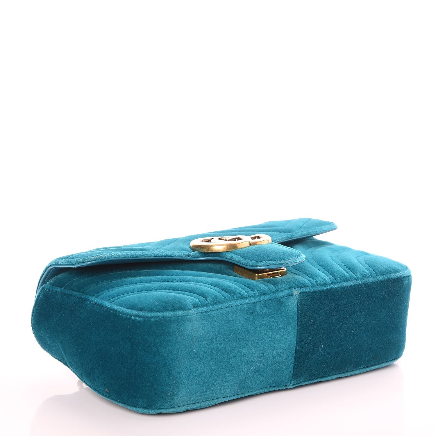 Gucci Velvet Matelasse Mini GG Marmont Shoulder Bag Pavone Cyan 4 of 7