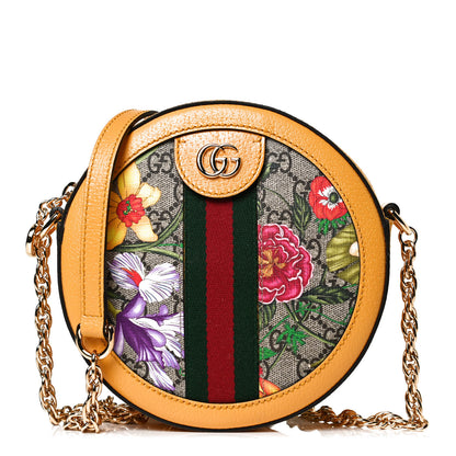 Gucci GG Supreme Monogram Flora Web Mini Ophidia Round Shoulder Bag Beige Multicolor Crop 1 of 13
