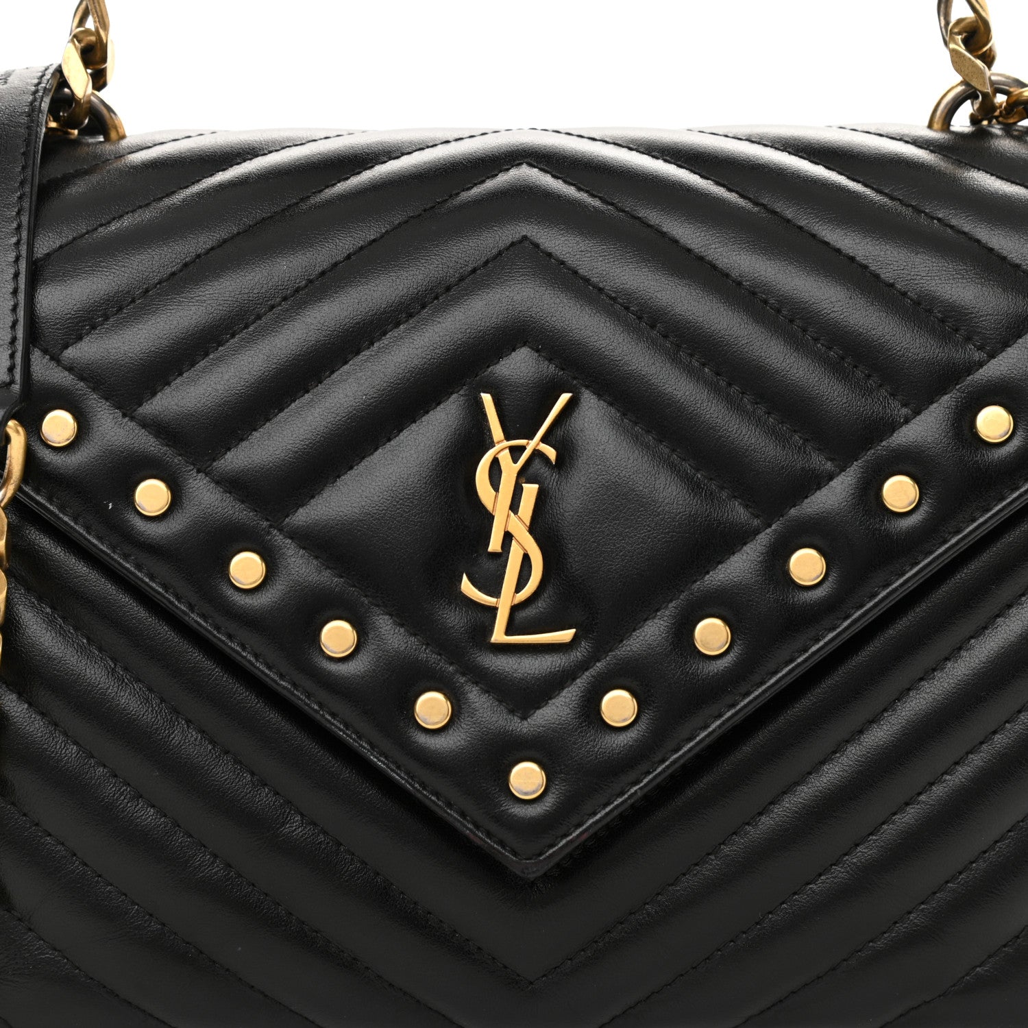 Saint Laurent Calfskin Matelasse Chevron Studded Monogram Medium College Bag Black 9 of 12