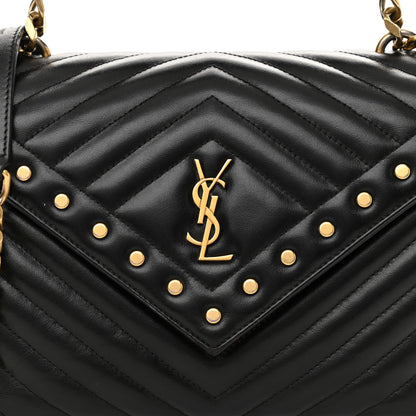 Saint Laurent Calfskin Matelasse Chevron Studded Monogram Medium College Bag Black 9 of 12