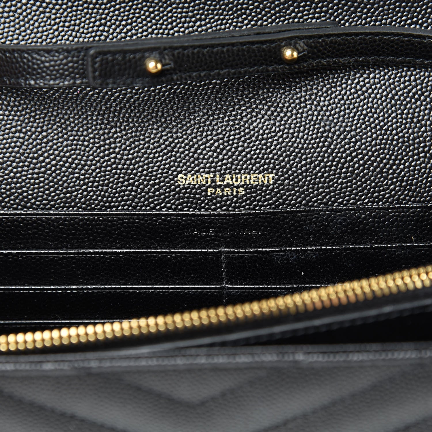 Saint Laurent Grain De Poudre Matelasse Chevron Monogram Chain Wallet Black 6 of 9