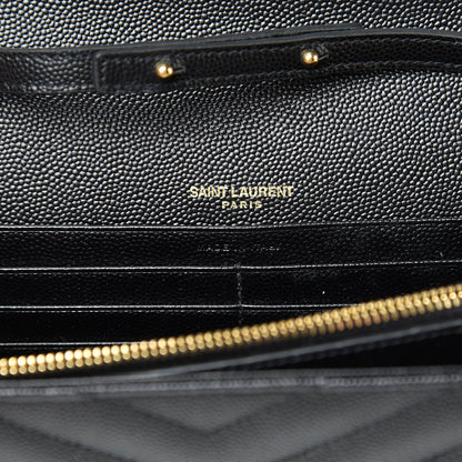 Saint Laurent Grain De Poudre Matelasse Chevron Monogram Chain Wallet Black 6 of 9