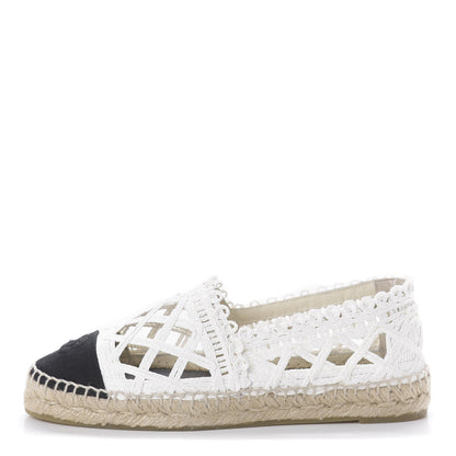 Chanel Woven Fabric Grosgrain CC Espadrilles 38 White Black 1 of 7