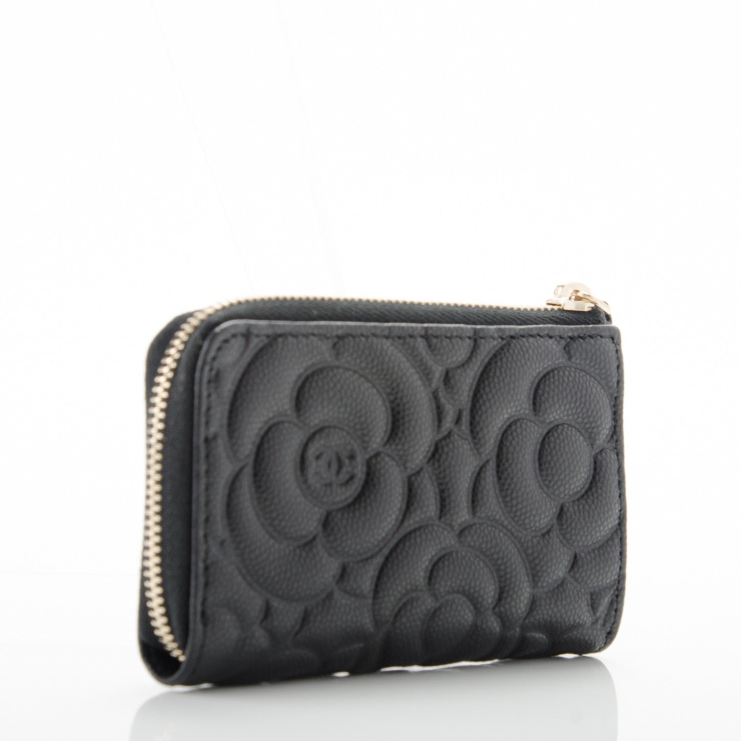 Chanel Caviar Camellia Embossed Key Holder Case Black 3 of 7