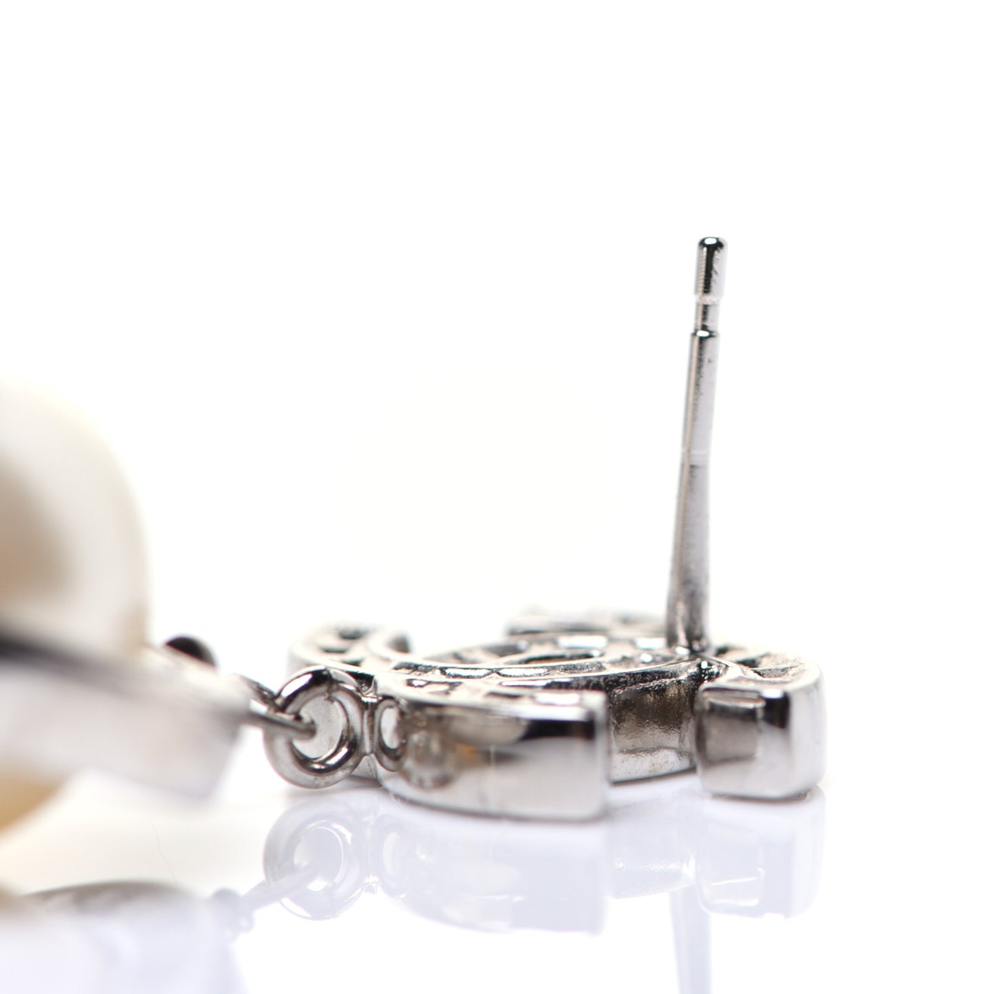 Baguette Crystal CC Pearl Drop Art Decoco Earrings Silver