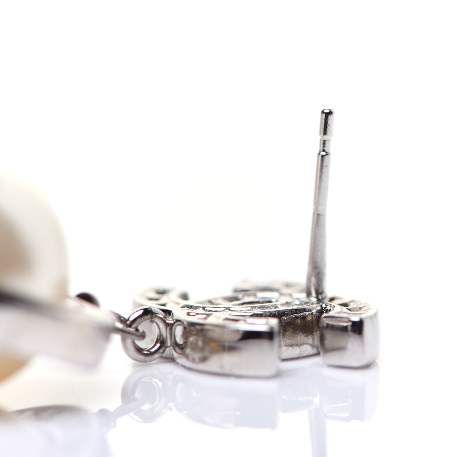 Chanel Baguette Crystal CC Pearl Drop Art Decoco Earrings Silver 6 of 11