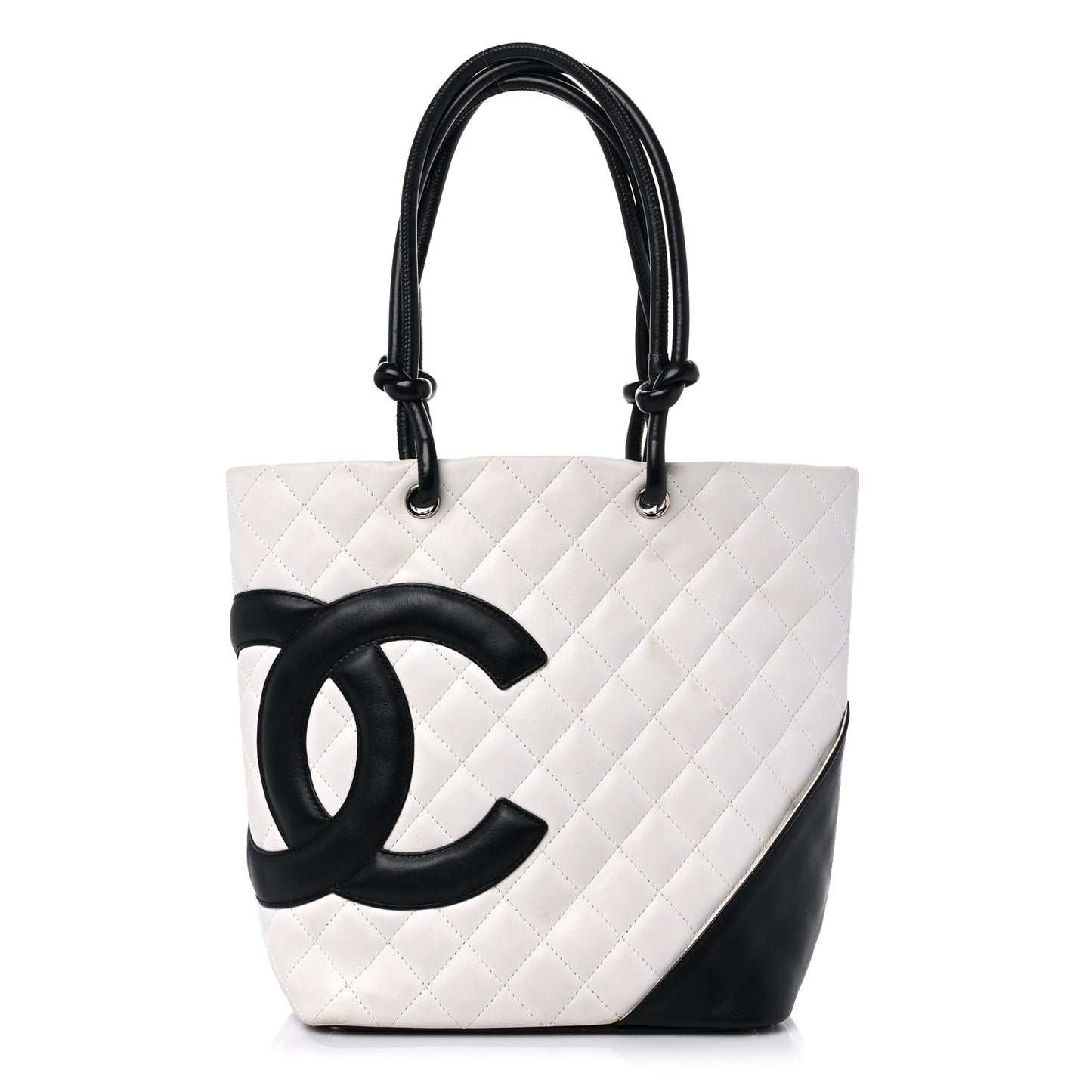Calfskin Quilted Medium Cambon Tote White Black
