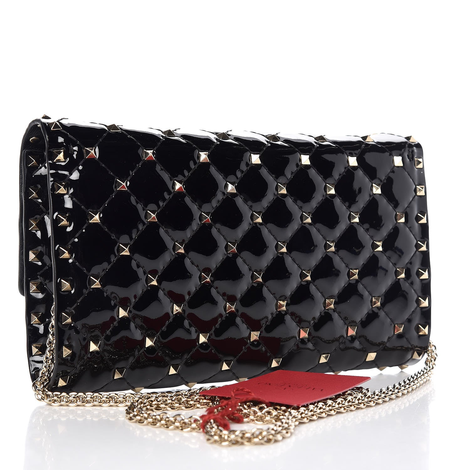 Valentino Garavani Patent Rockstud Spike Wallet on Chain Black 3 of 7