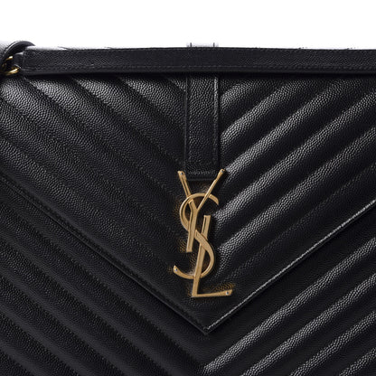 Saint Laurent Grain De Poudre Matelasse Chevron Large Monogram Satchel Black 11 of 11